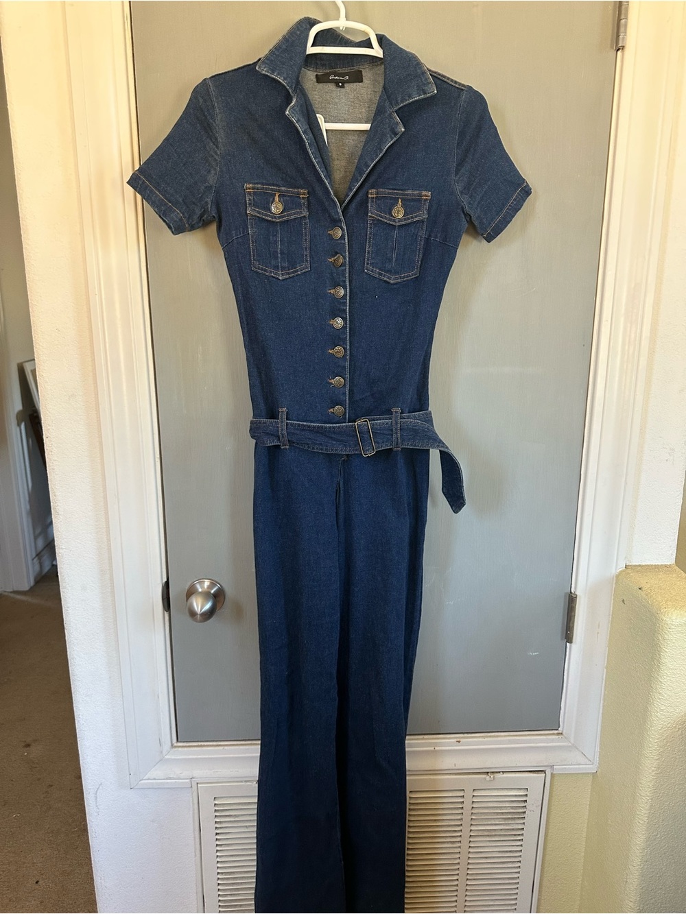 Arden B Denim Jumpsuit Wide-Leg Jeans - Dark Blue